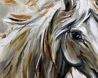 2頭の馬の油絵、大きな抽象的な馬の壁掛けアート - Etsy 日本