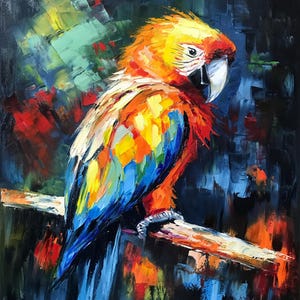 Parrot Painting on Canvas Small Bird Oil Painting Original Parrot Wall Art Tropical Bird Wall Decor Colorful Parrot Painting for Sale