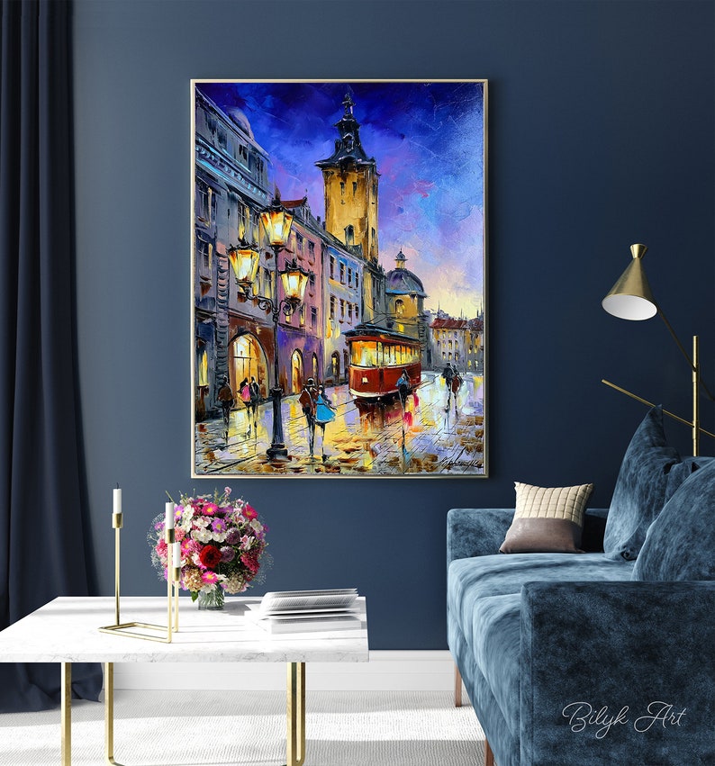 Night City Oil Painting Original City Street Scene Painting Cityscape ...