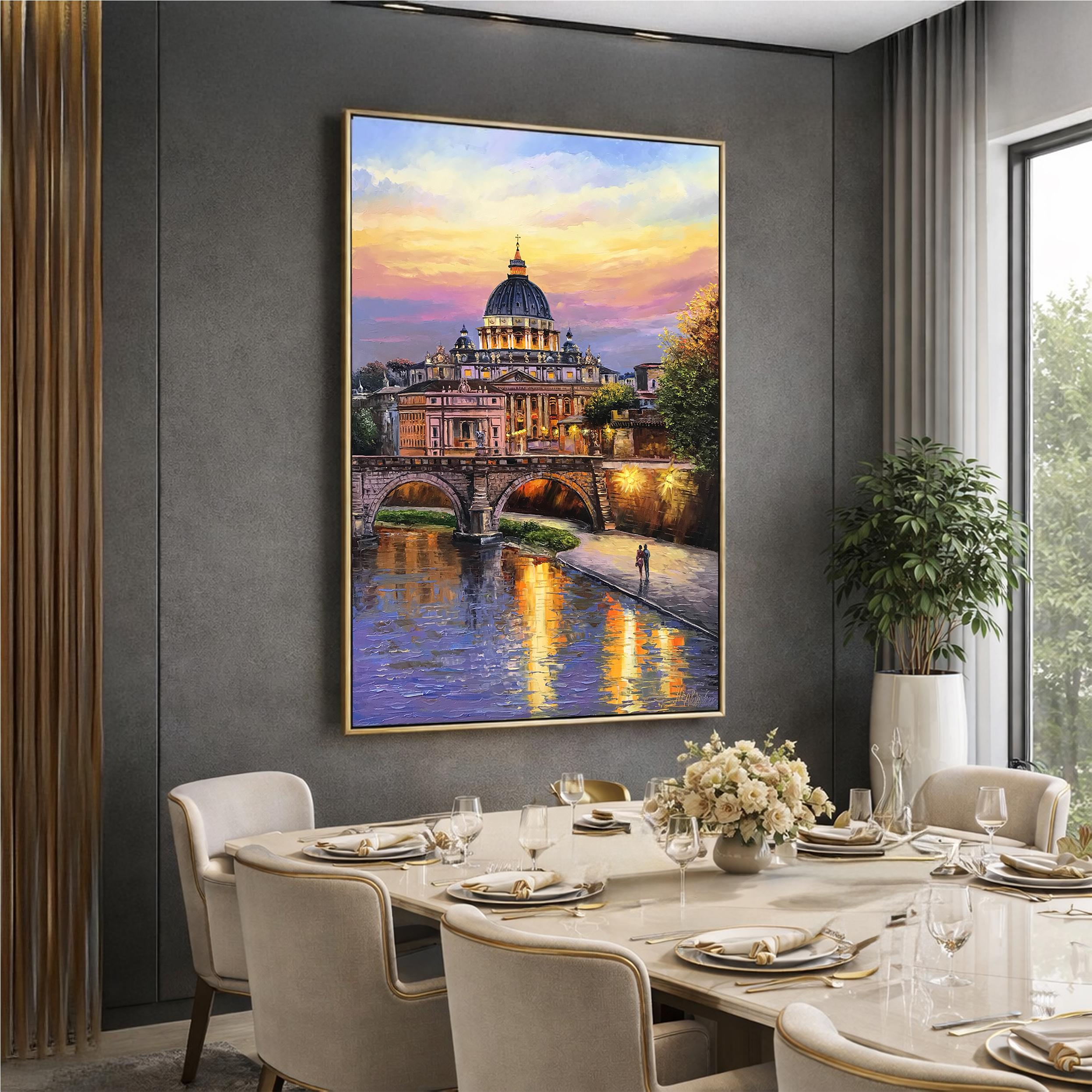 ローマ イタリア 油絵 ローマの夕べ オリジナル絵画 イタリアのアート