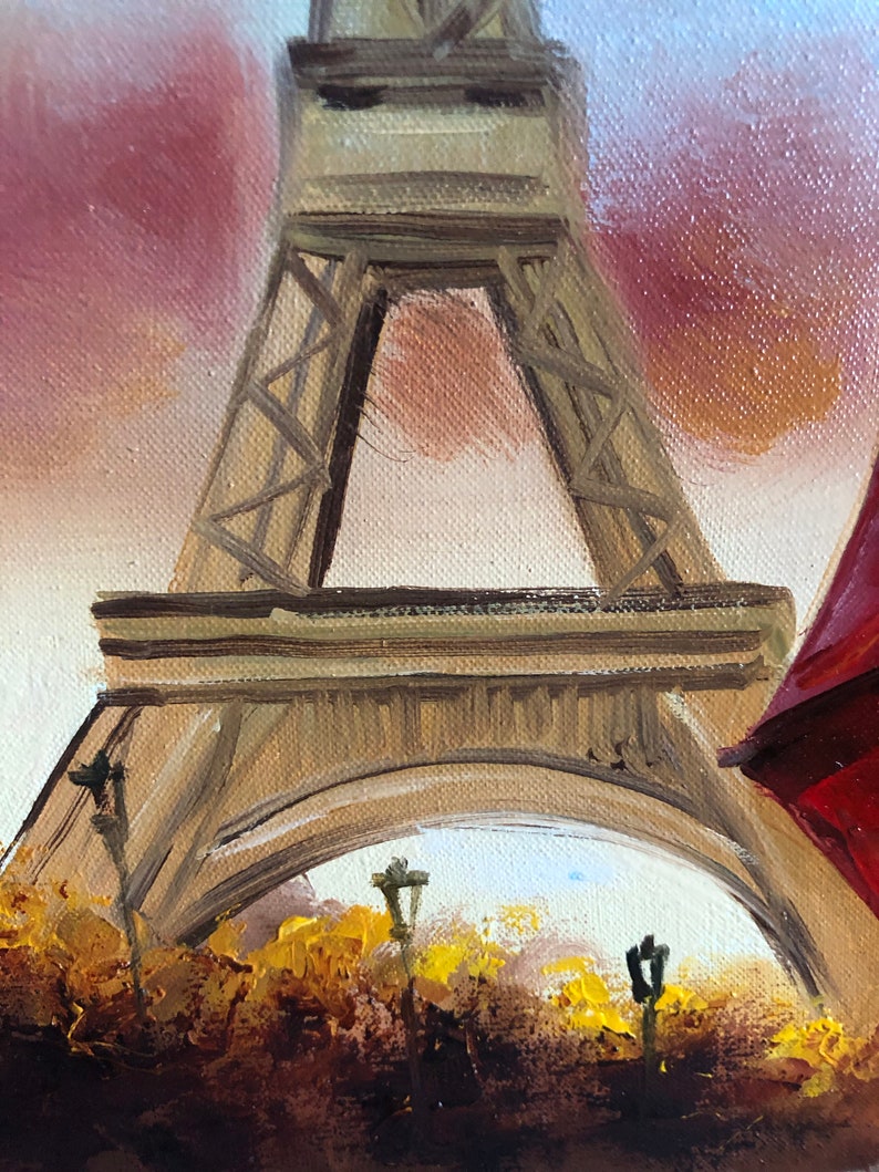 Paris Romance Wall Art Red Umbrella Eiffel Tower Original Oil Etsy