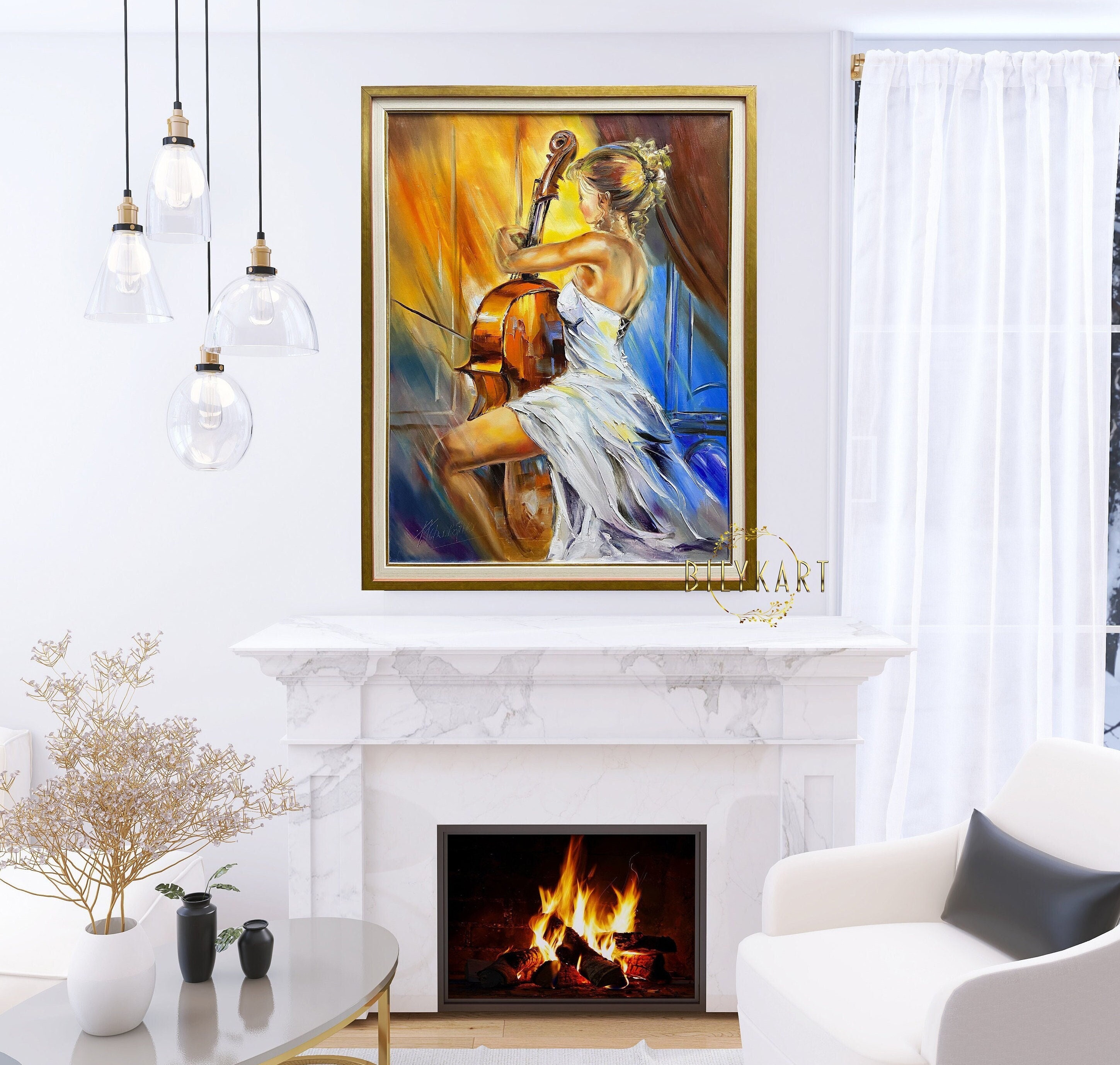 Beautiful Girl Playing Cello Painting Original Cello Art Figure ...