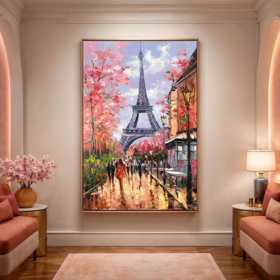 オリジナルのパリの街並みの油絵：エッフェル塔のアートワーク、パリの