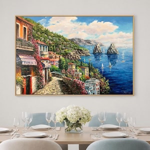 Capri Italy Oil Painting Original Amalfi Coast Painting on Canvas The Most Beautiful Italy Coastal Towns Cities Villages Paintings for Sale image 8