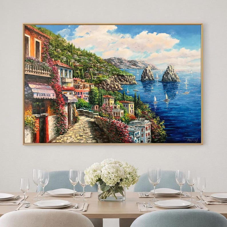 Capri Italy Oil Painting Original Amalfi Coast Painting on Canvas The Most Beautiful Italy Coastal Towns Cities Villages Paintings for Sale image 8
