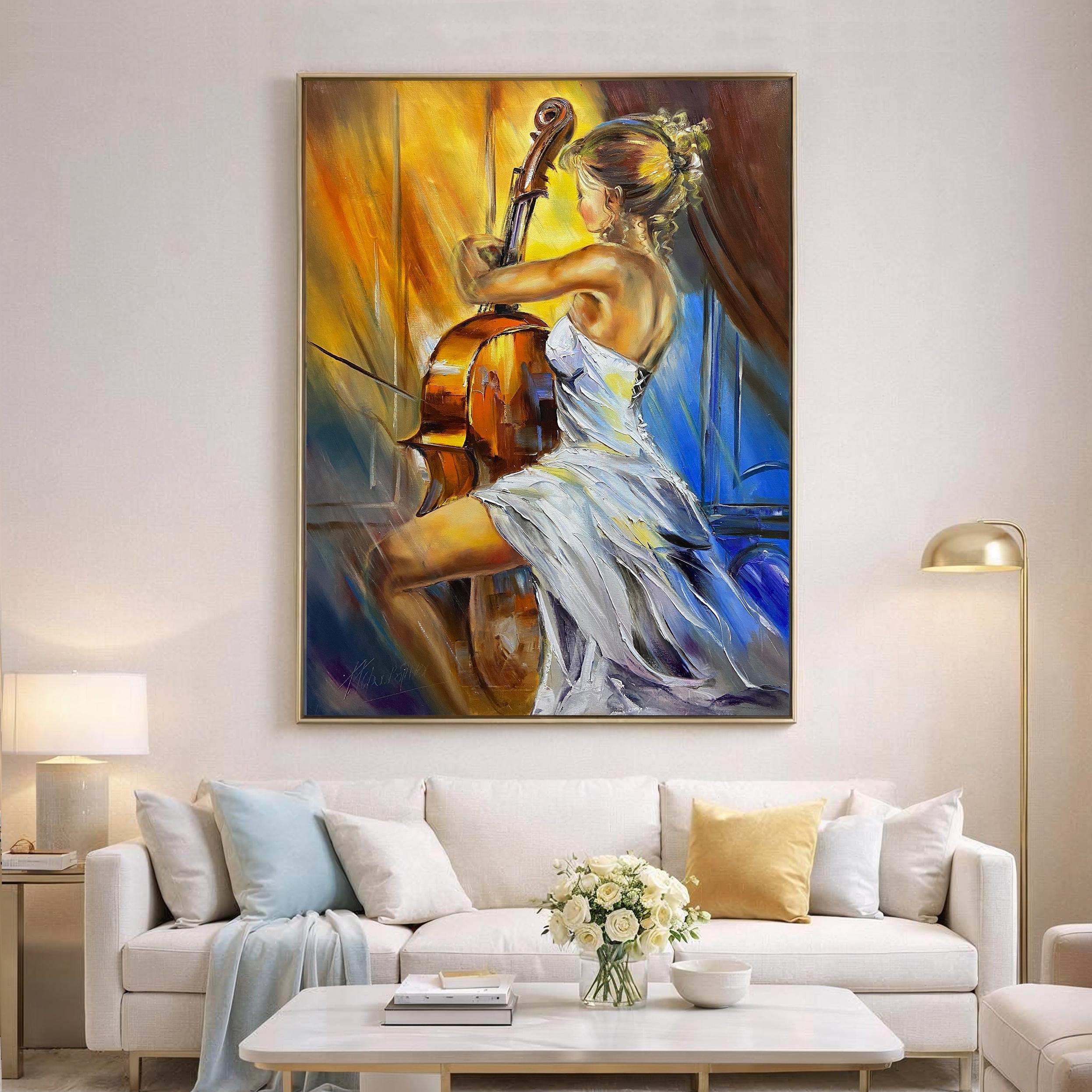 Woman Playing Cello Oil Painting Original, Female Musician Art ...