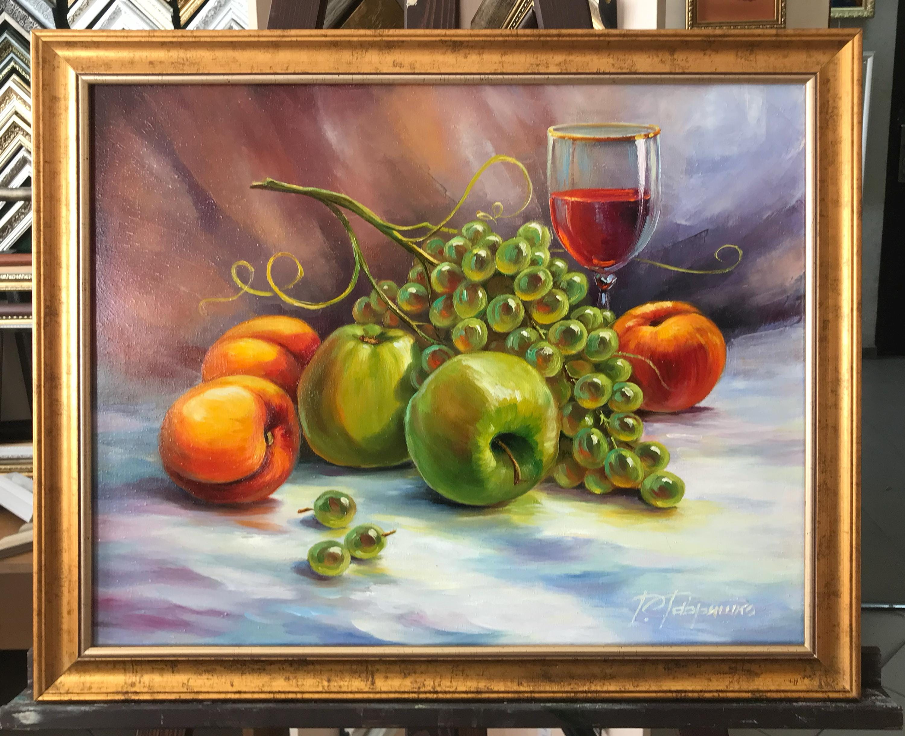 水彩画買い物パン果物りんご絵アート絵画美術インテリア