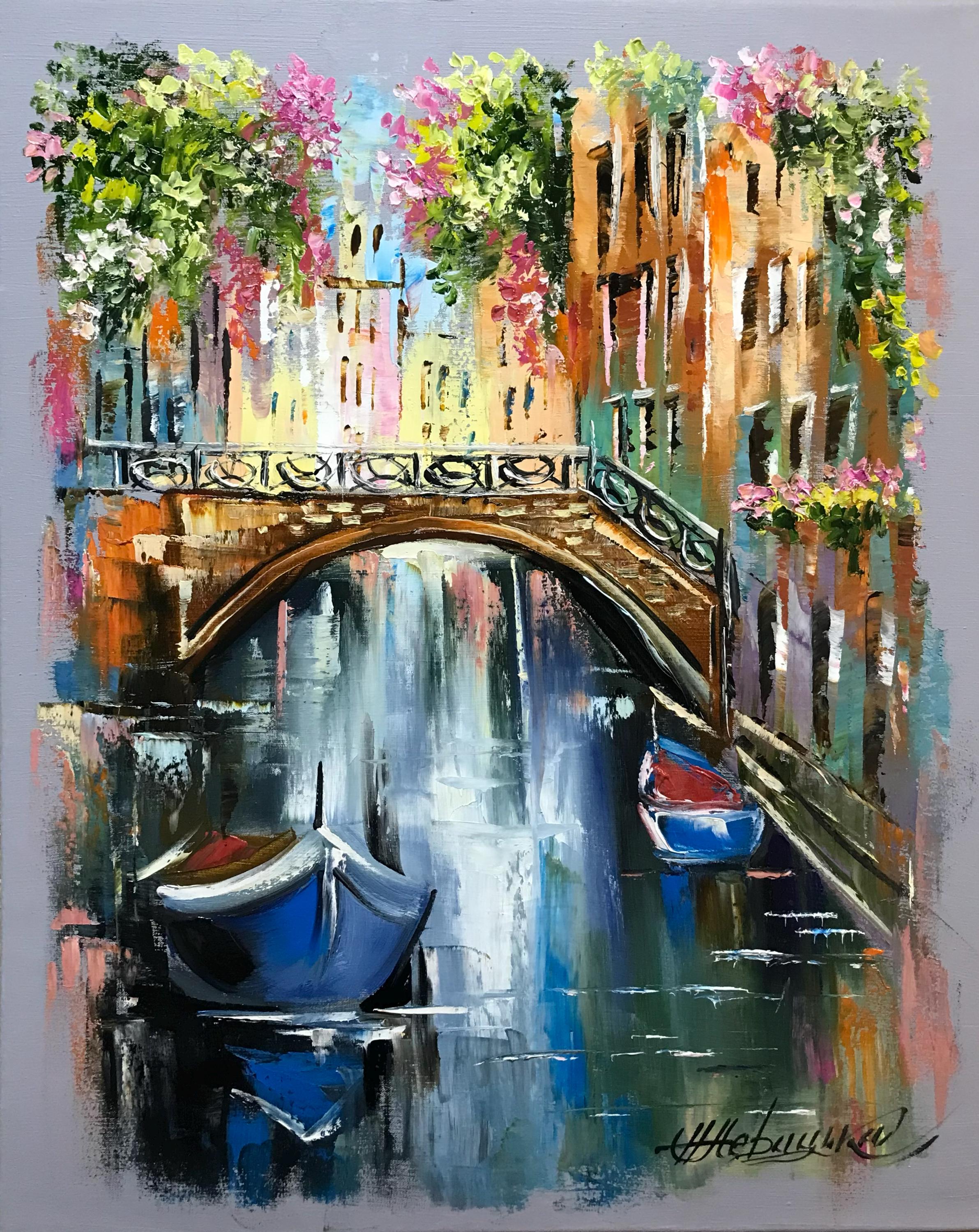 額入りヴェネツィア・ゴンドラの油絵：イタリアの運河アート - Etsy 日本