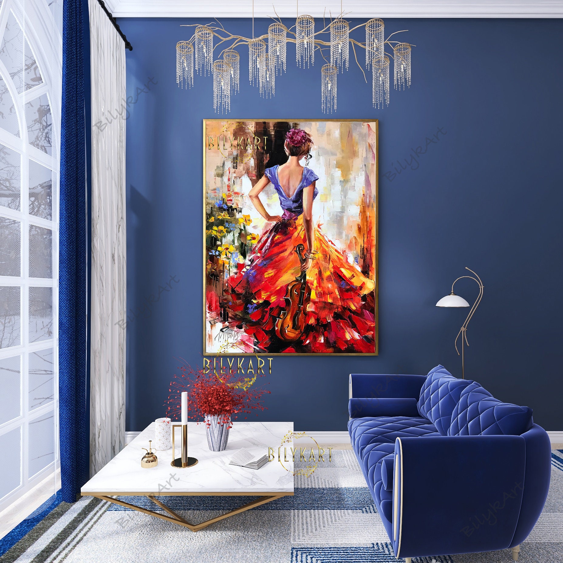 Violinist Original Painting Musician Wall Art Abstract Woman