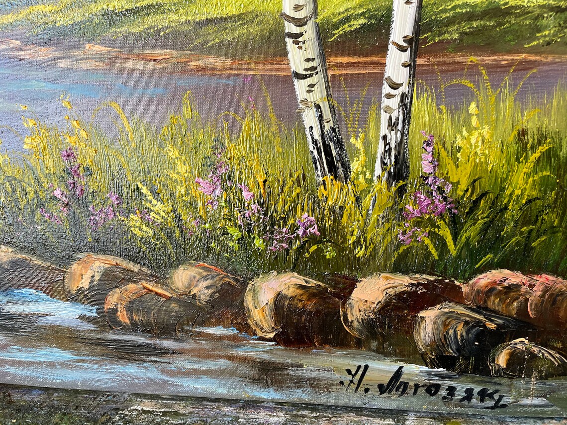 Green Forest Painting Original Trees Wall Art River Oil Painting on ...