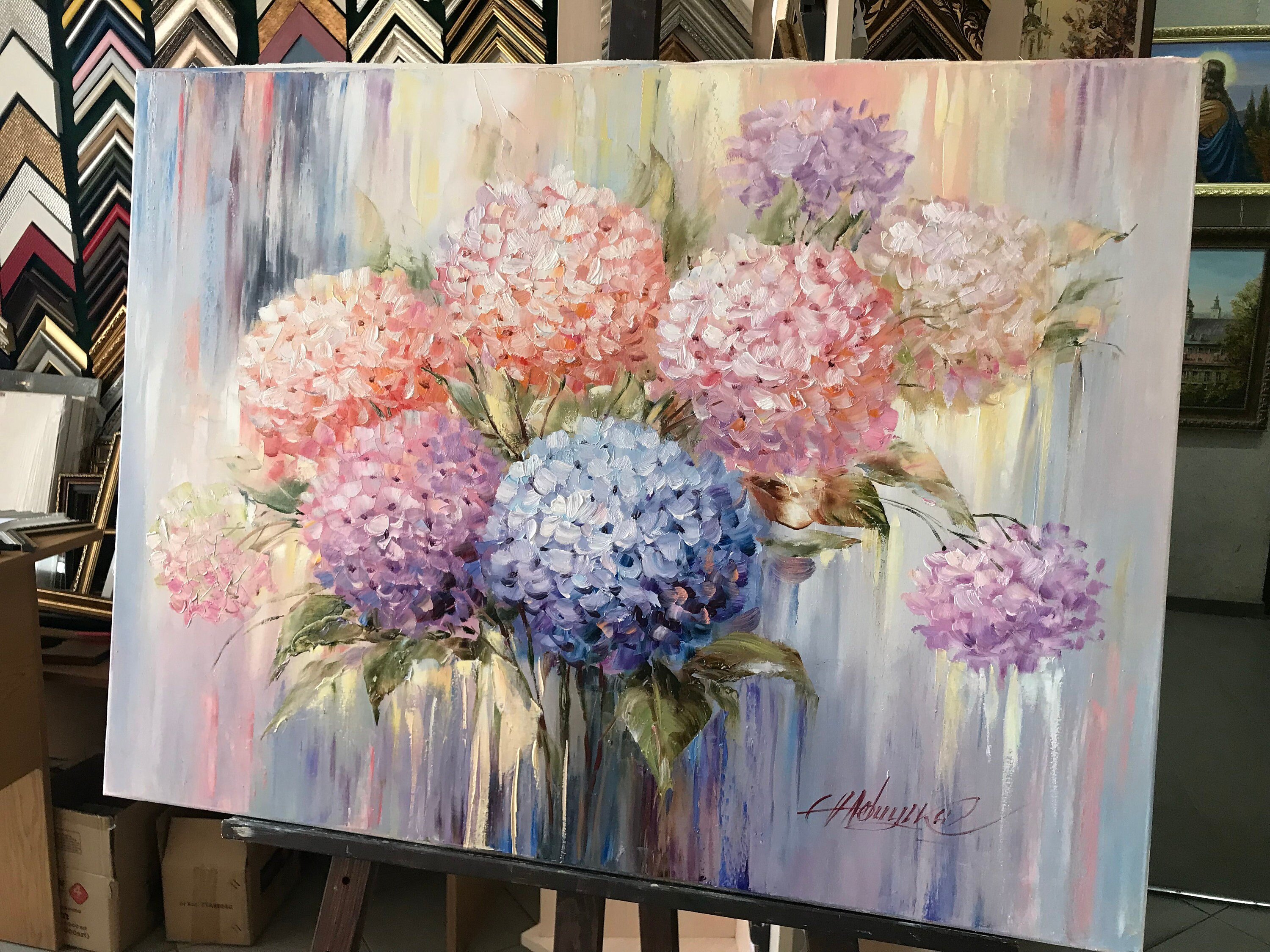 Abstract Hydrangea Oil Painting Original: Large Spring Flowers Wall Art ...