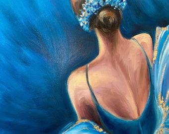 抽象的なバレリーナの油絵オリジナルの青いバレリーナの壁アート 抽象的なバレリーナの油絵オリジナルの青いバレリーナの壁アート