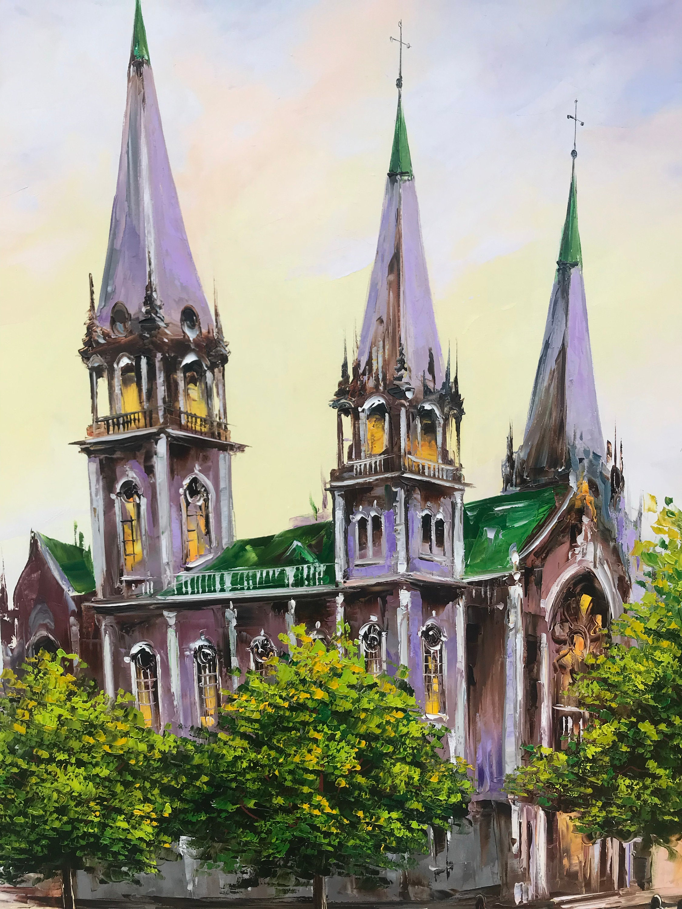 Large City Scene Oil Painting Original European City Wall Art Colourful ...