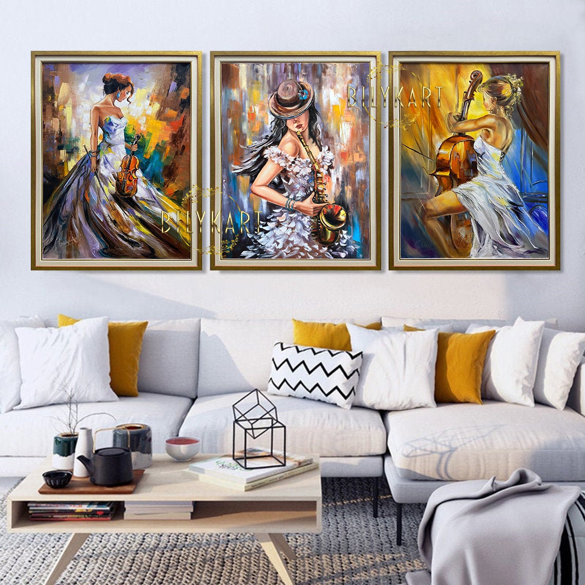 3 Matching Paintings Set of Three Woman Painting Framed Abstract Musician  Oil Paintings Set of 3 Piece Wall Art Big Stylish Paintings Set - Etsy