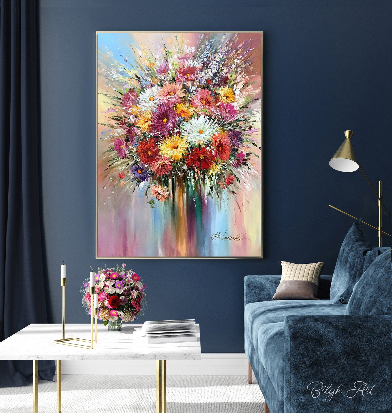 Large Abstract Flower Oil Painting on Canvas Modern Floral Wall Art ...