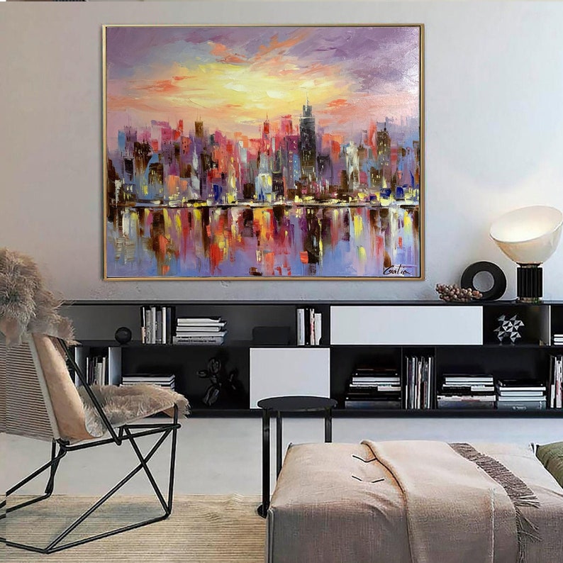 Large Night City Abstract Painting Urban City Scape Painting - Etsy