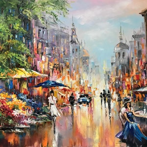 Ukraine City Oil Painting Original Art Work Lviv Ukraine Oil Painting Landscape European City Street Painting Canvas Support Ukraine Artist