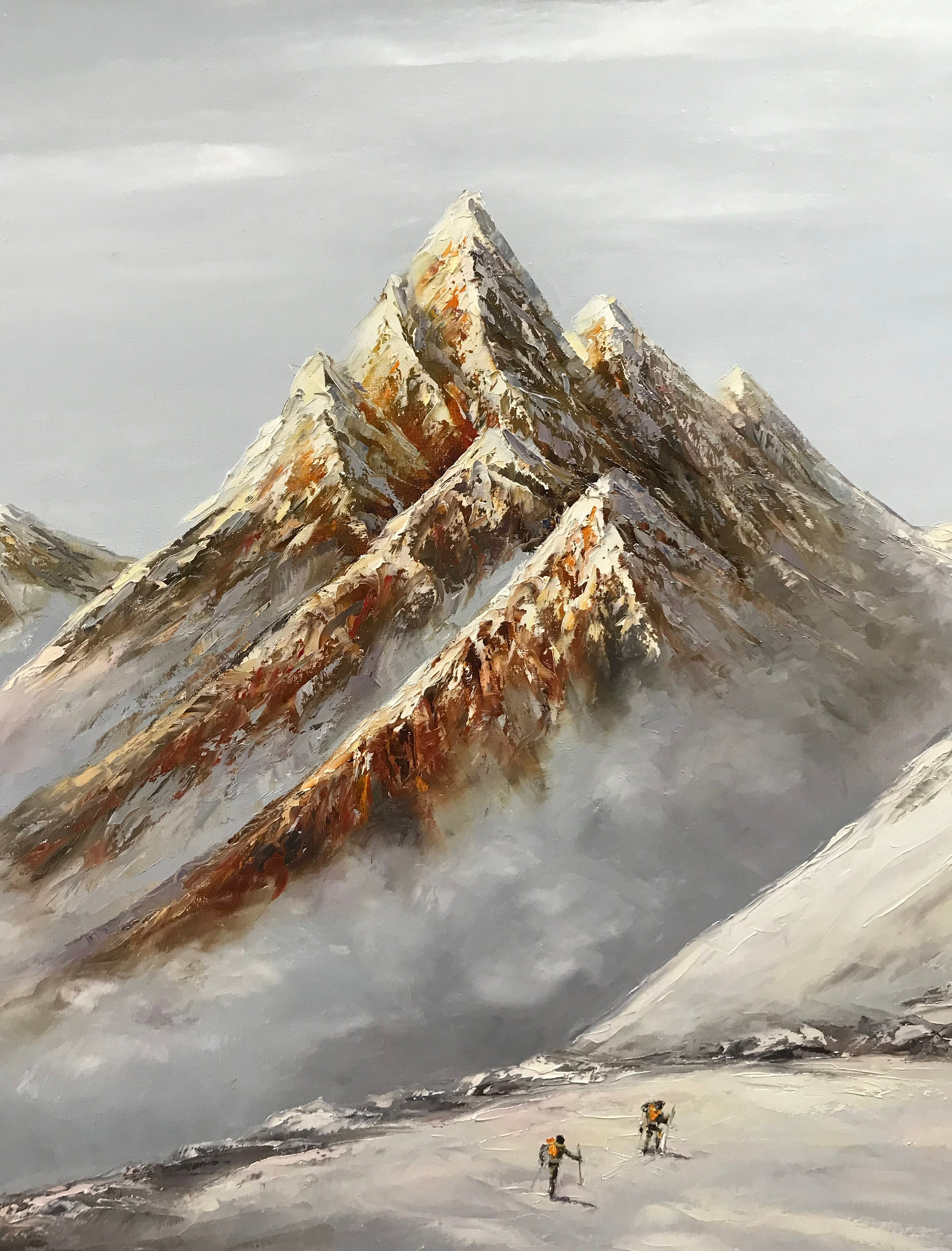 スイスアルプスの絵画 オリジナル雪山絵画 キャンバス スイス