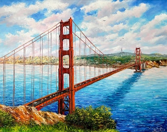 Golden Gate Bridge origineel schilderij, kunst aan de muur San Francisco, SF interieur design, decor van het huis van Californië, 30 x 40 San Francisco Bridge schilderij