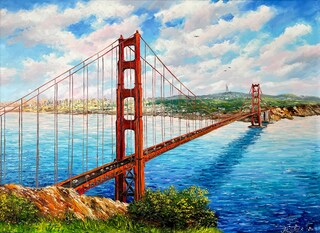 Golden Gate Bridge San Francisco - Stampa Su Tela Con Cornice, 101x76 Cm, Pronta Da Appendere, Decorazione Murale Per Casa E Ufficio