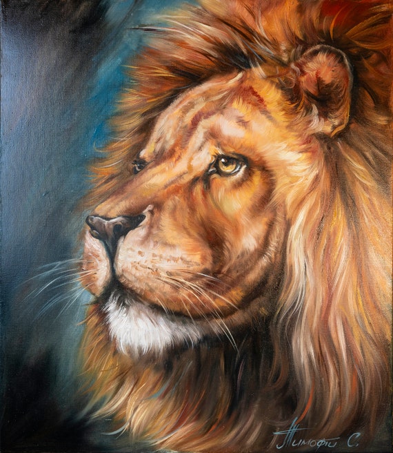 純粋な手描きの油絵抽象ライオンW Amazon.co.jp: Canorna 油絵 【ライオン】動物 カラフルな動物
