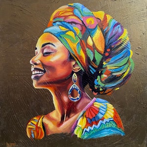 アフリカ系アメリカ人の油絵 オリジナルのアフリカ女性の絵画 黒人女性