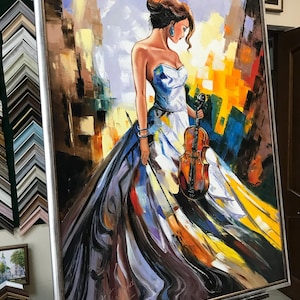 Lady With Violin Oil Painting Original Women 36x48 Canvas Wall Art Girl ...