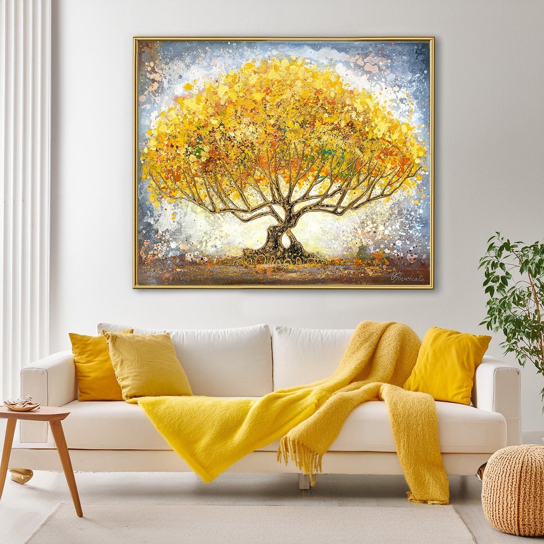 Yellow Tree Painting on Canvas Abstract Tree Wall Art Colorful Tree of ...