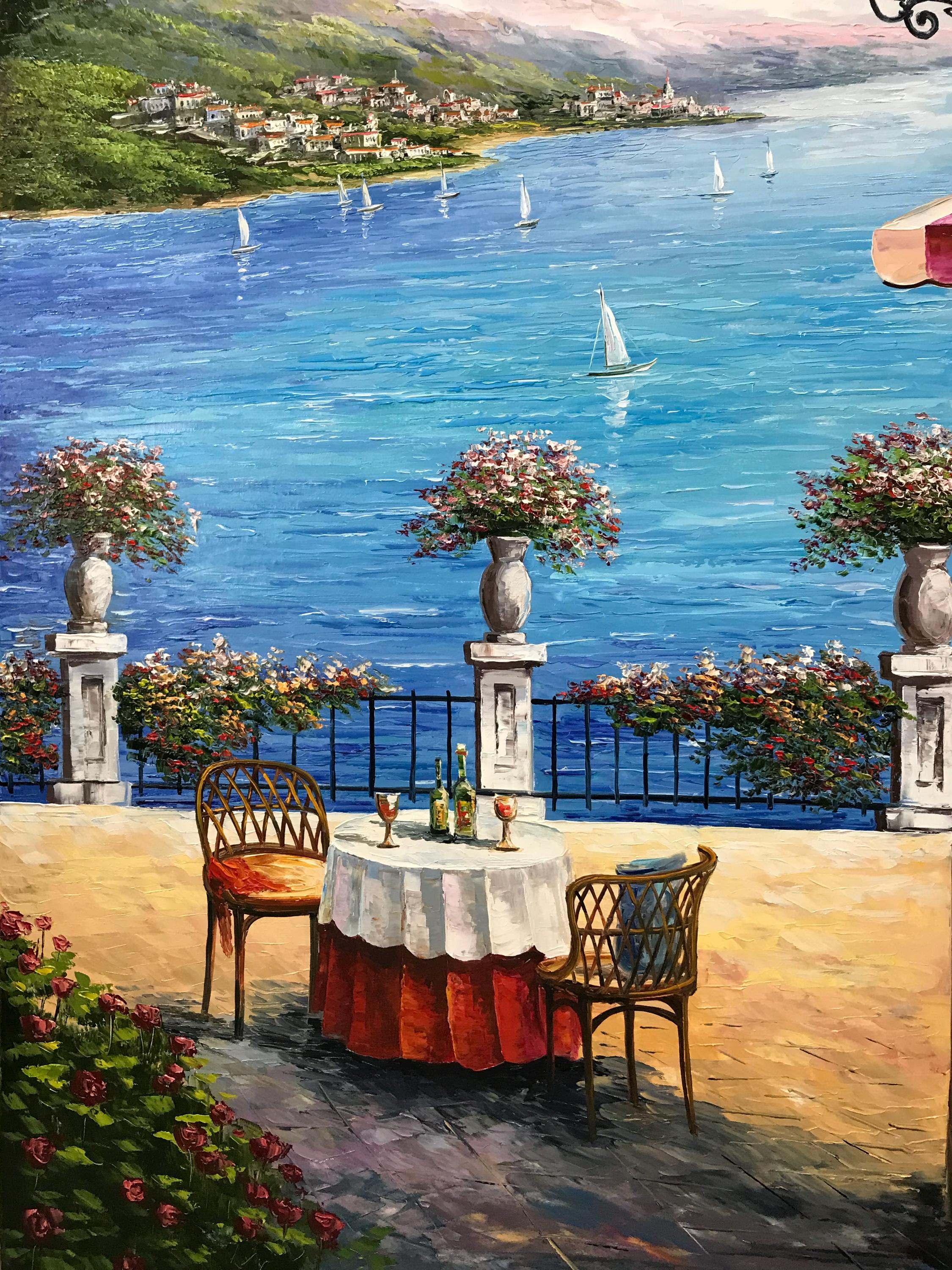 キャンバスに描かれたイタリアンカフェの絵画、イタリアンレストランの