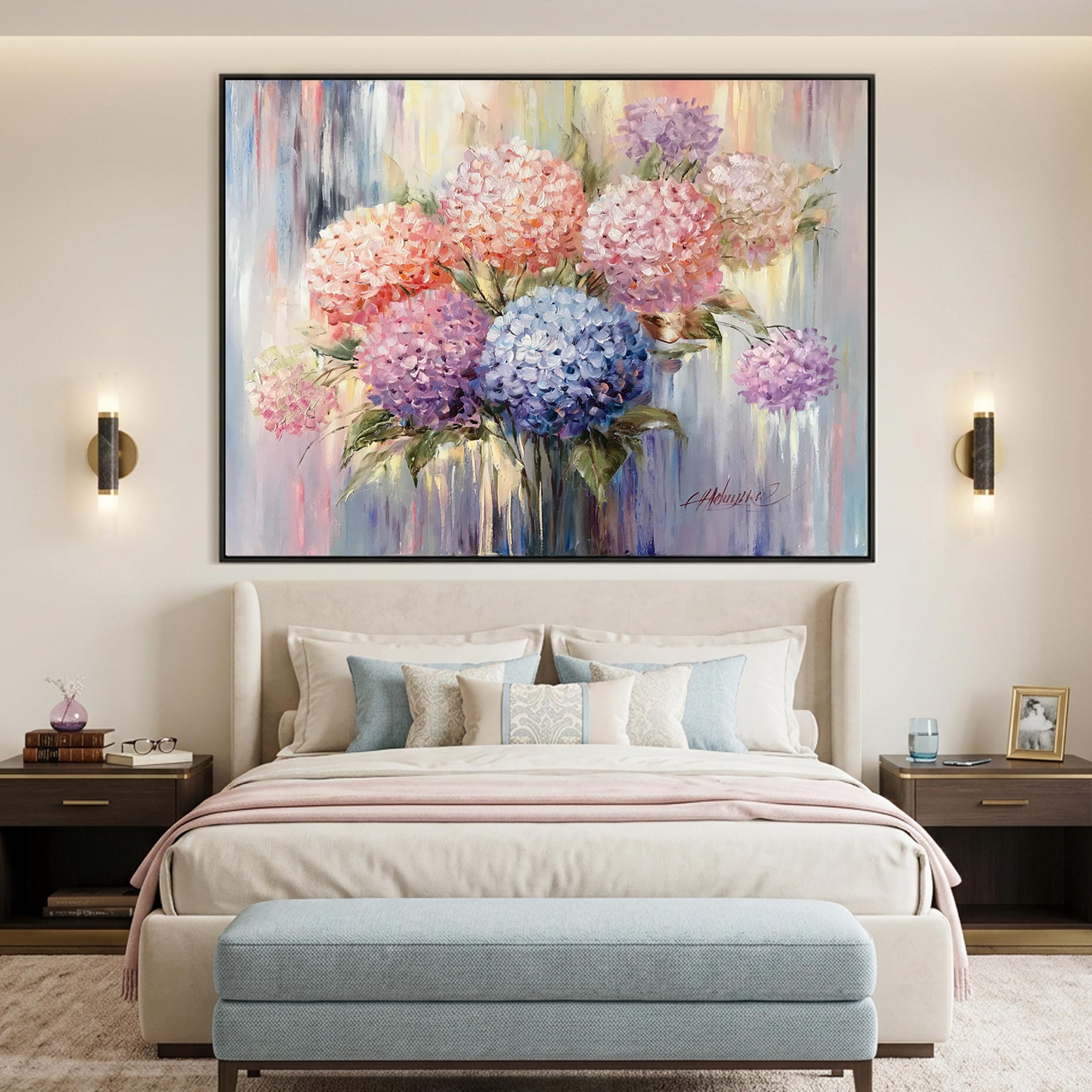 Abstract Hydrangea Oil Painting Original: Large Spring Flowers Wall Art ...