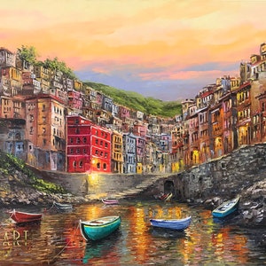 Cinque Terre Italy Painting Original Italian Village Oil Painting Italian Coastal Art Cinque Terre Artwork Italy Coast Art Cinque Terre Art