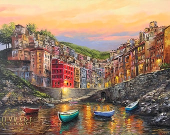 Cinque Terre Italy Oil Painting Original Riomaggiore Painting Italian Landscape Art Italy Village Painting Italian Coastal Towns Painting