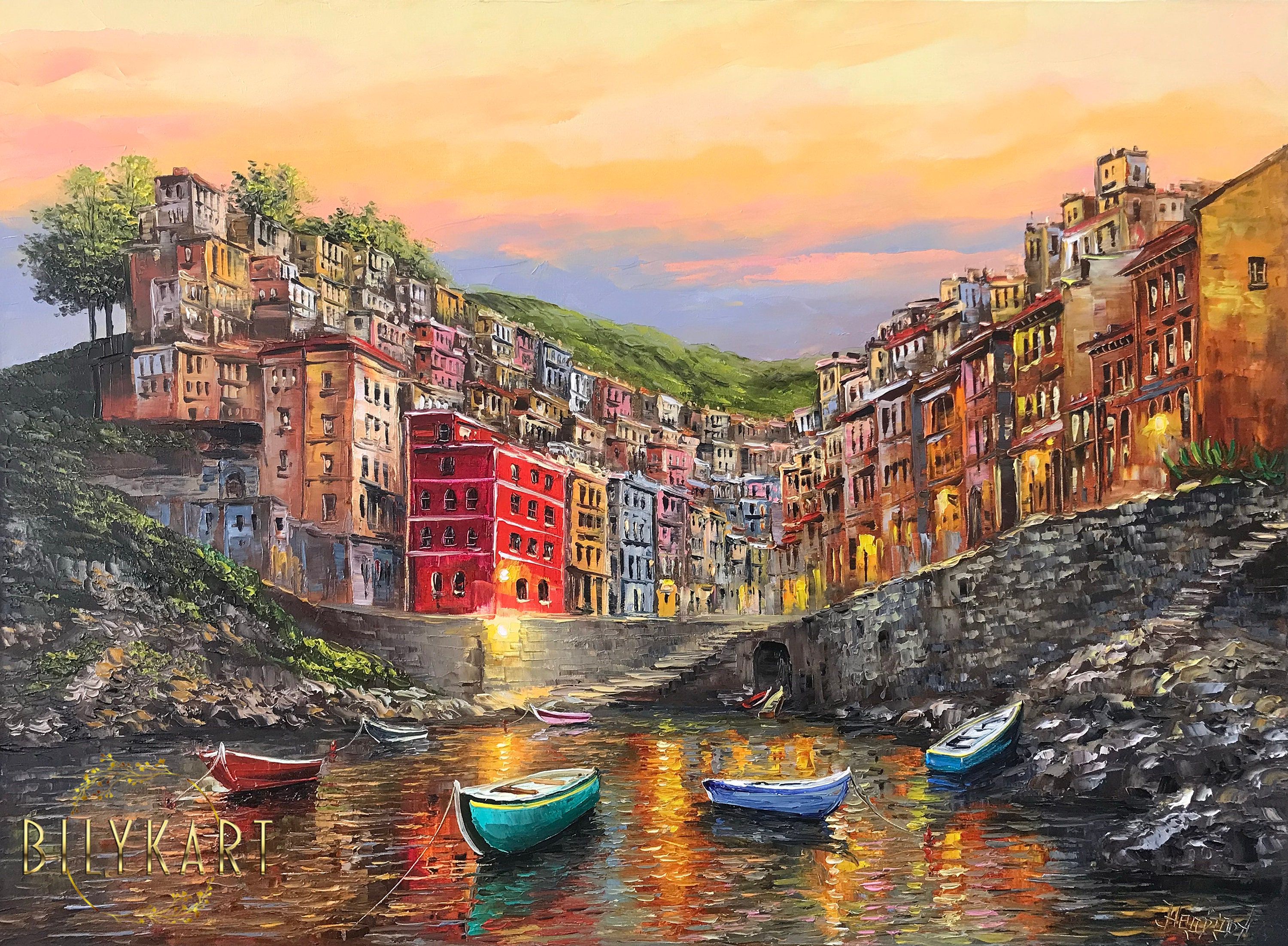 Cinque Terre Italy Painting Original Italian Village Oil Painting