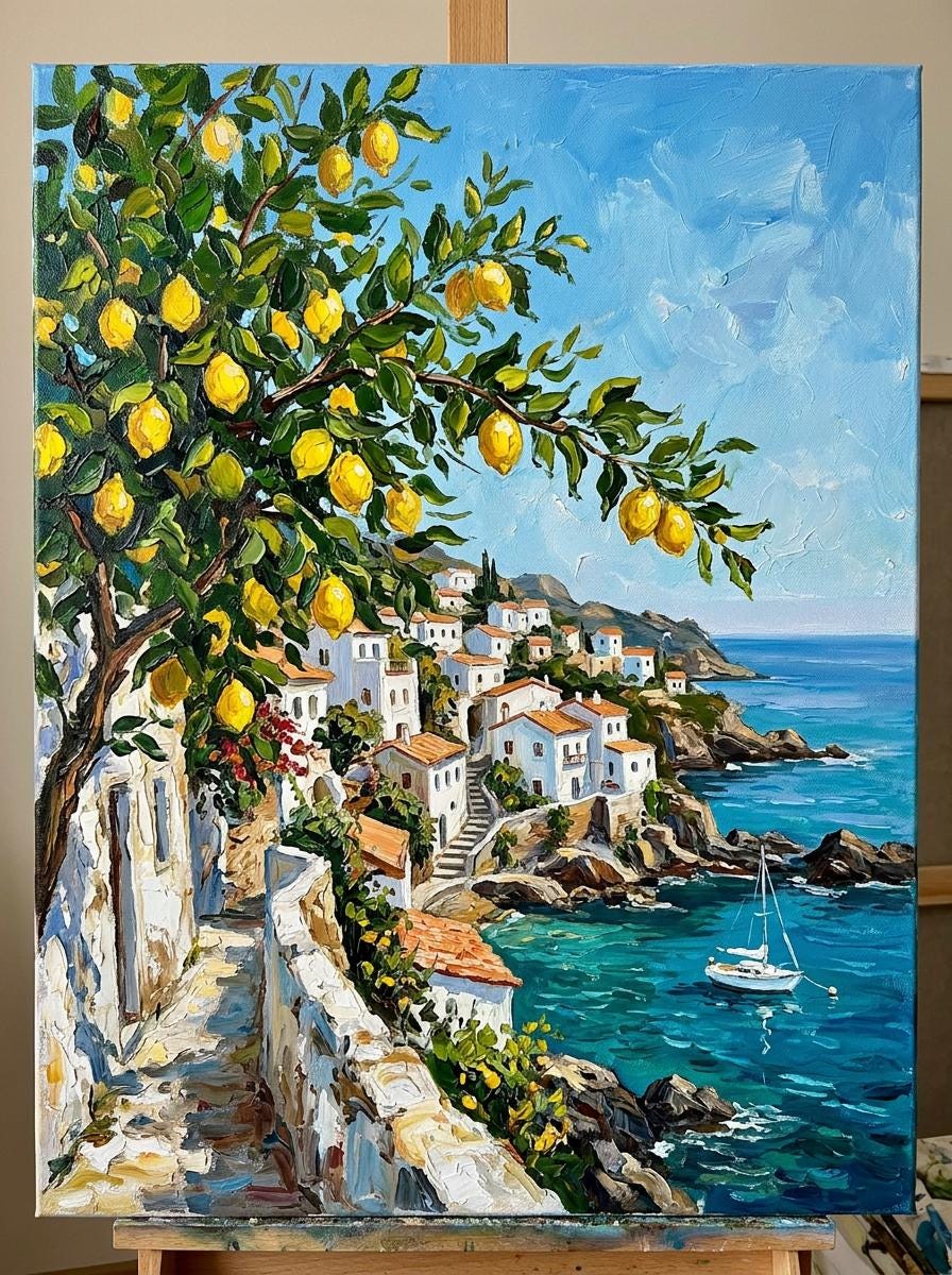 Amalfi Coast Lemon Tree Oil Painting Original: Southern Italy