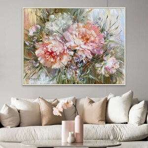 Peonies Oil Painting Original Art Work Pink Flowers Painting Canvas ...