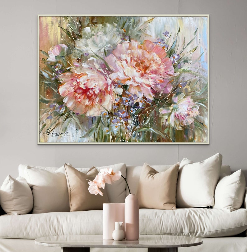 Peonies Oil Painting Original Art Work Pink Flowers Painting - Etsy