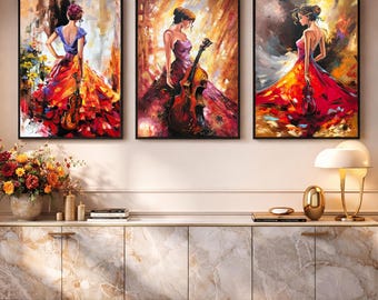 3 Matching Paintings on Canvas Set of Three Wall Art Framed Woman