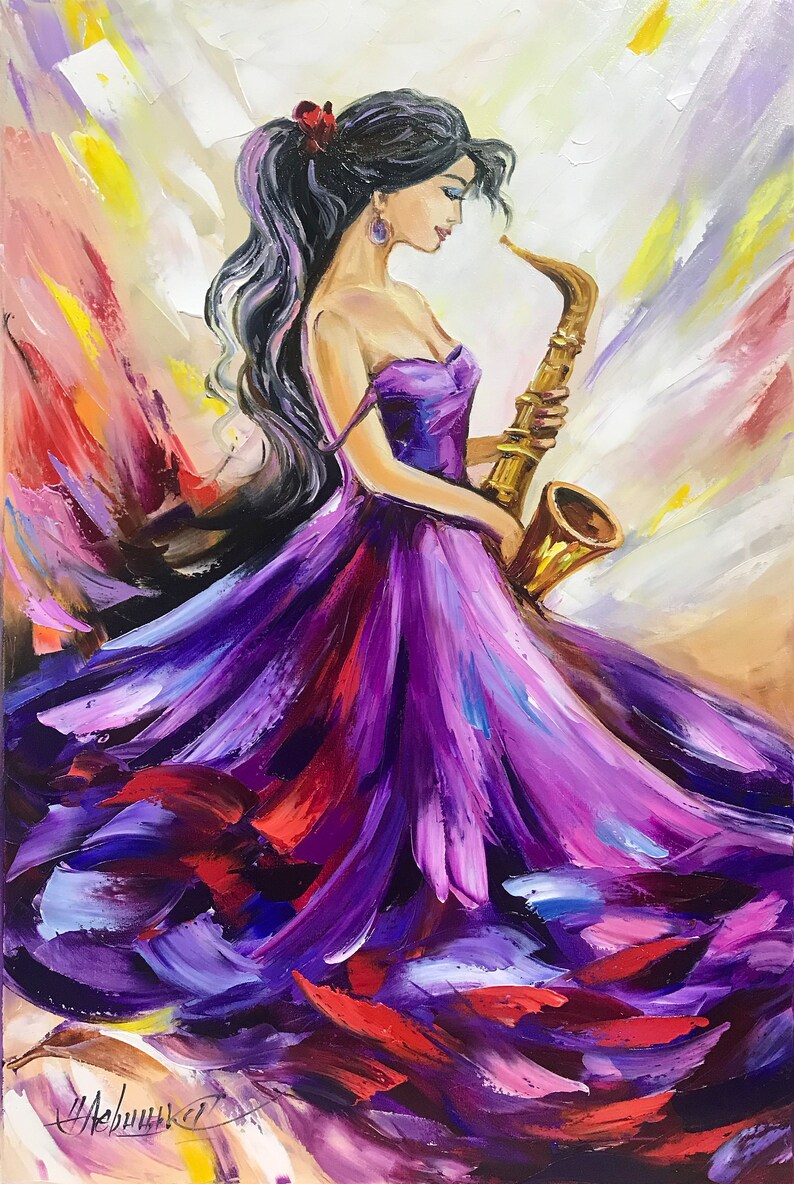 Jazz Player Oil Painting Original Abstract Jazz Wall Art Girl Etsy