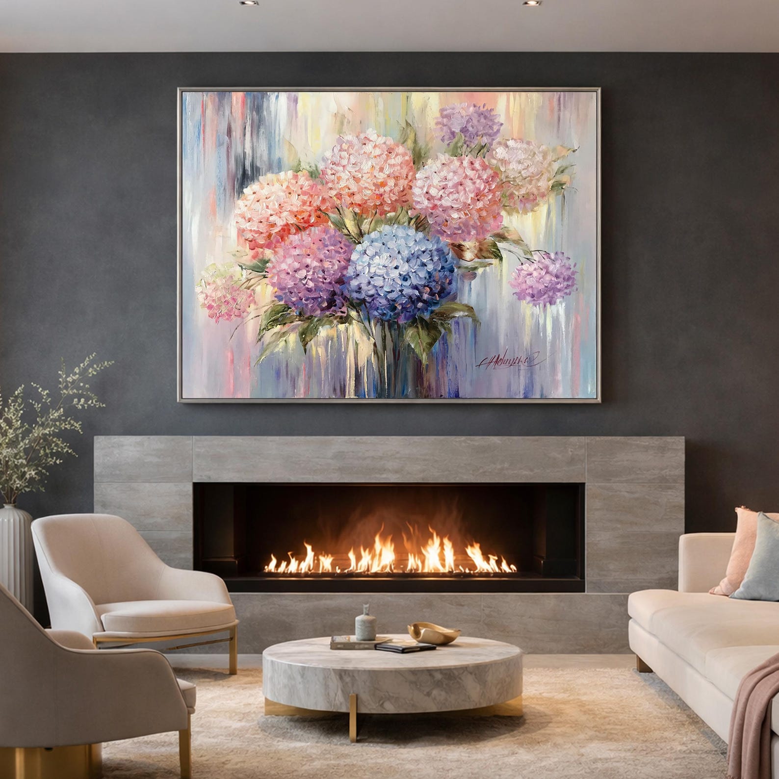 Abstract Hydrangea Oil Painting Original: Large Spring Flowers Wall Art ...