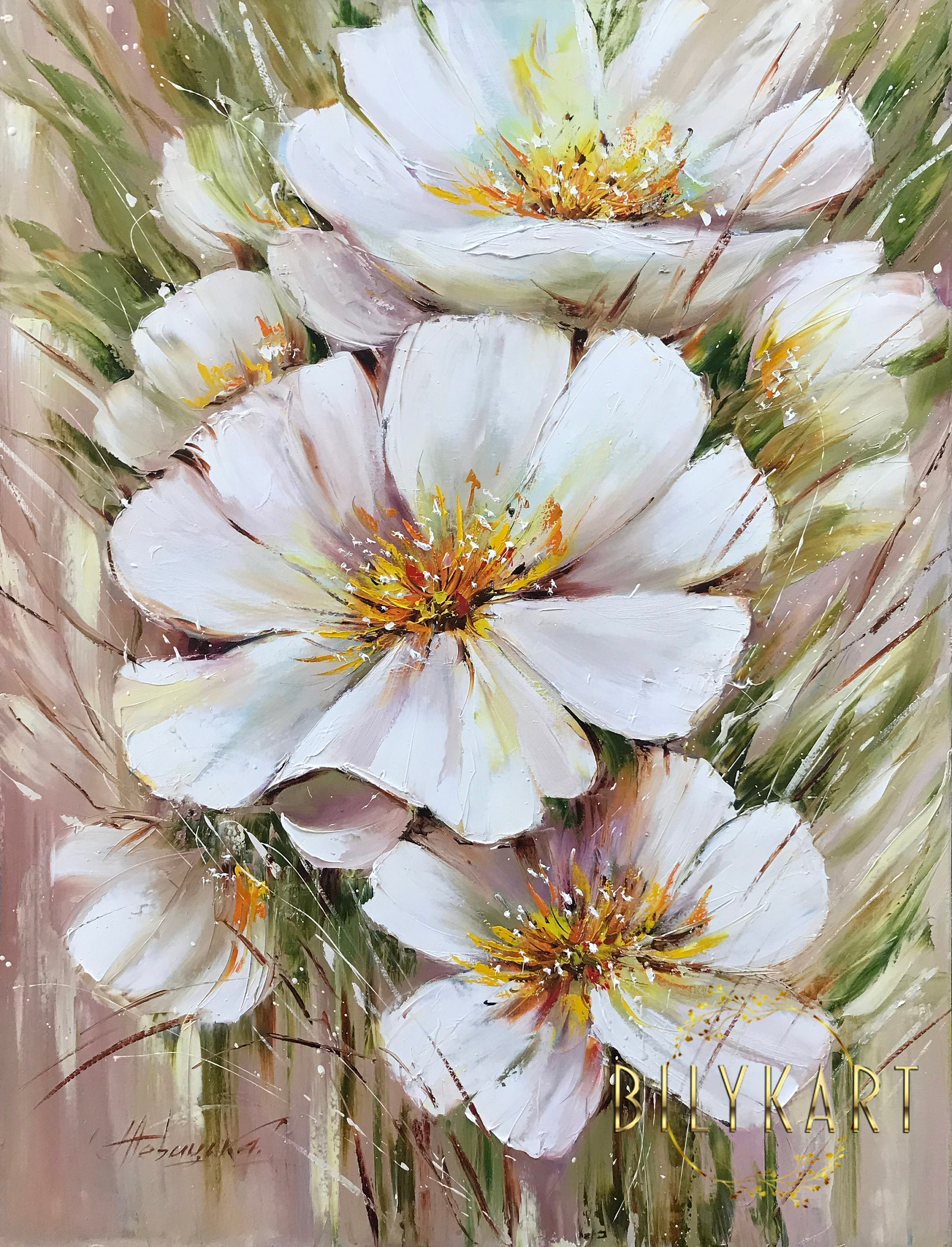Large White Flower Oil Paintings on Canvas Abstract Floral Framed Art ...