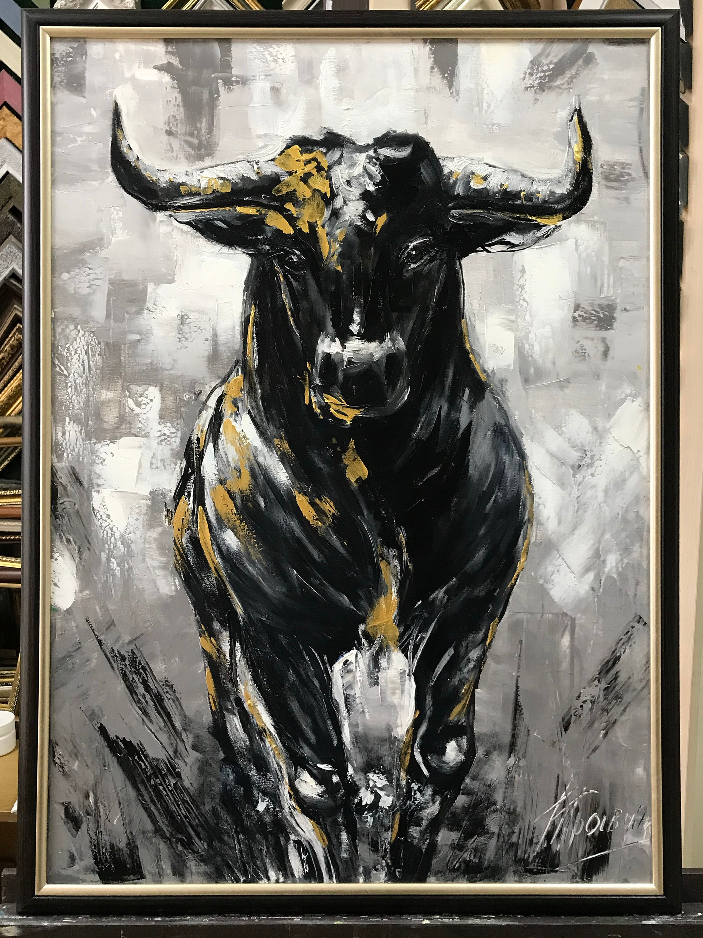 Large Abstract Bull Oil Painting Original Wall Street Bull Wall Art ...