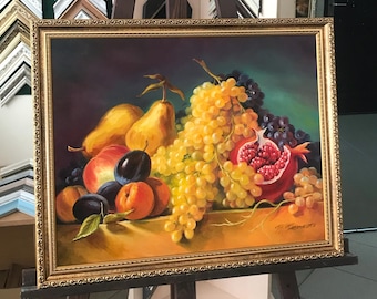 絵画美術　昇采作　赤絵の器に果物の図　静物画　直筆肉筆　銘　額装品 il_340x270.6958468066_obls.jpg