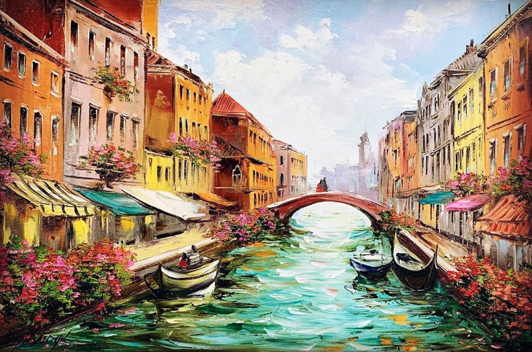 オイルペインティング Italia Venice Venice Oil Painting Original Italy Painting Venetian Art