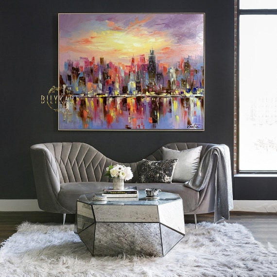 Large Night City Abstract Painting Urban City Scape Painting - Etsy