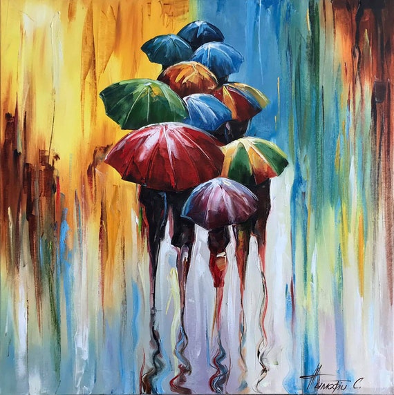 Sceptisch getuigenis Etna Abstract paraplu schilderij moderne regenachtige dag kunst - Etsy België