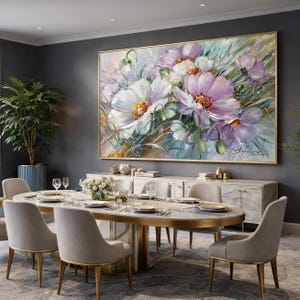 Large Flowers Oil Painting Original Daisy Wall Art Saga Green Purple Dining Room Decor Above Bed Art 40x30 Realistic Flower Daisy Painting image 3