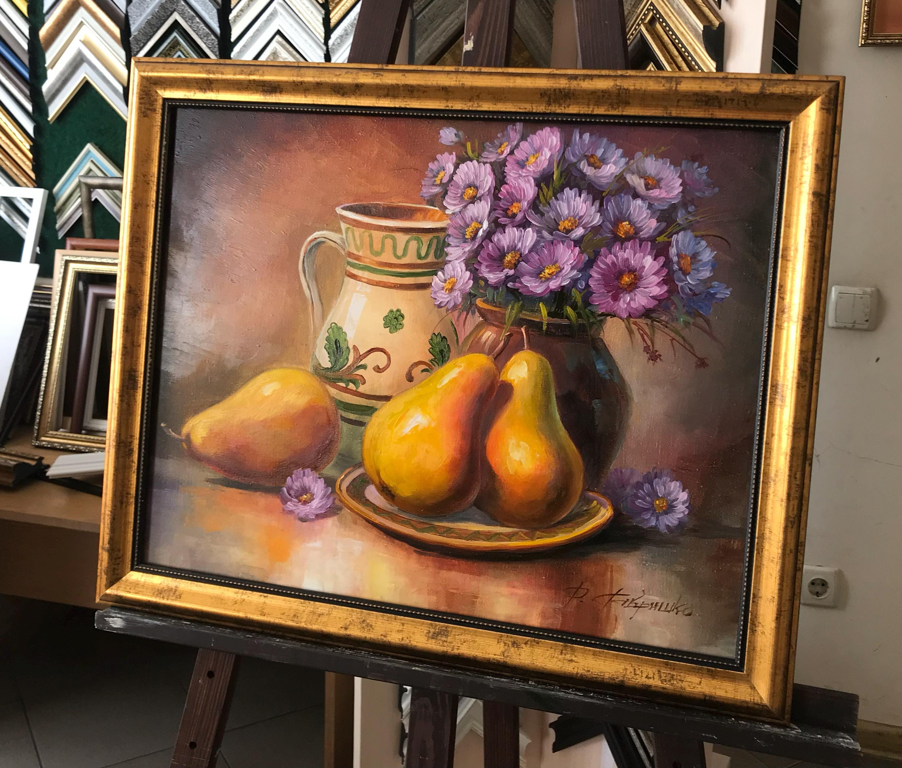 リアリズム　【静物画 】油彩画 洋ナシの静物油絵 オリジナルのフルーツ絵画 洋ナシの静物画 アート