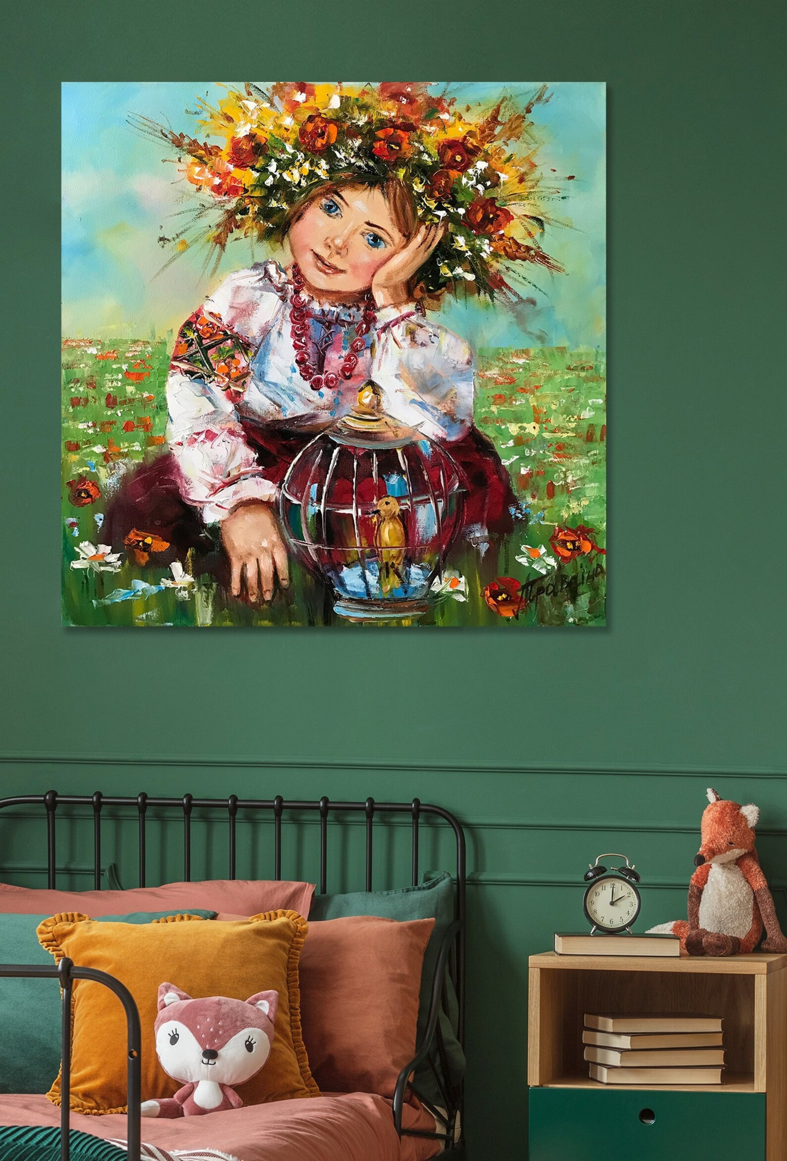 Ukrainian Girl Painting on Canvas Original Ukrainian Flower Etsy