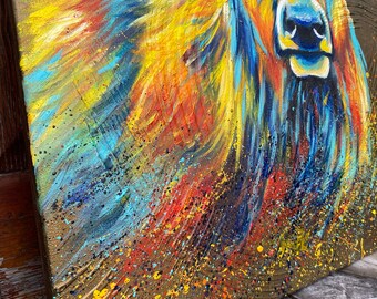 キャンバスに描かれた抽象的な鹿の絵 金色の鹿の頭 壁アート 装飾