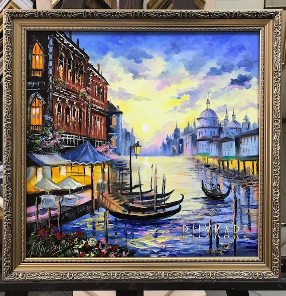 【真作】絵画　油彩6号　ベニス　ヴェネツィアの水路とゴンドラ　異国情緒　U112 真作】絵画 油彩6号 ベニス ヴェネツィアの水路とゴンドラ 異国